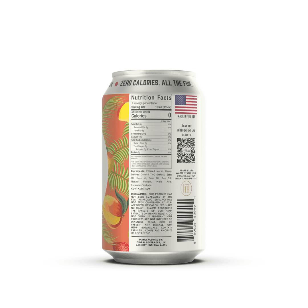 Strawberry Mango THC Seltzer with a sweet, tropical blend of strawberry and mango flavors, cannabis-infused for a refreshing and vibrant beverage experience.