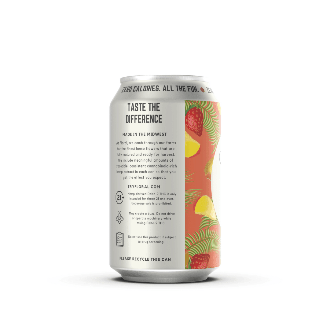 Strawberry Mango THC Seltzer with a sweet, tropical blend of strawberry and mango flavors, cannabis-infused for a refreshing and vibrant beverage experience.