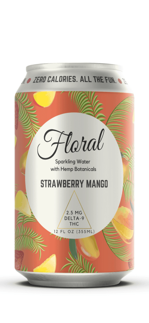 Strawberry Mango THC Seltzer with a sweet, tropical blend of strawberry and mango flavors, cannabis-infused for a refreshing and vibrant beverage experience.