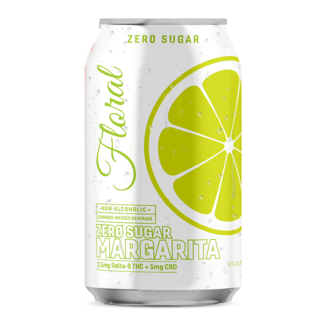 Floral THC Margarita Zero Sugar cannabis-infused drink with bright citrus and floral notes, a refreshing sugar-free beverage.