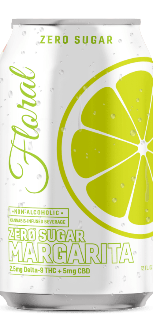 Floral THC Margarita Zero Sugar cannabis-infused drink with bright citrus and floral notes, a refreshing sugar-free beverage.