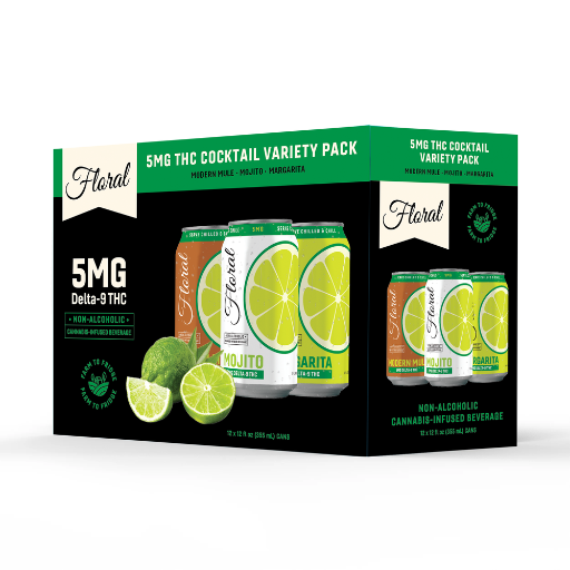 12-can cocktail variety pack with 5mg THC per can – mixed cannabis-infused beverages for a lighter, balanced experience