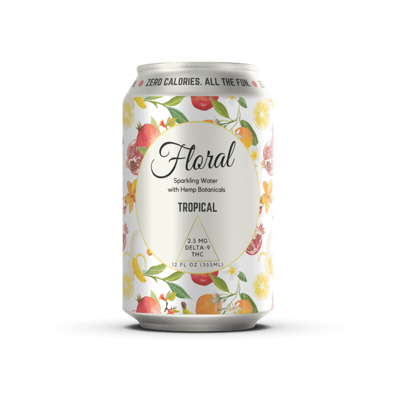 Floral THC Seltzer can with refreshing botanical design