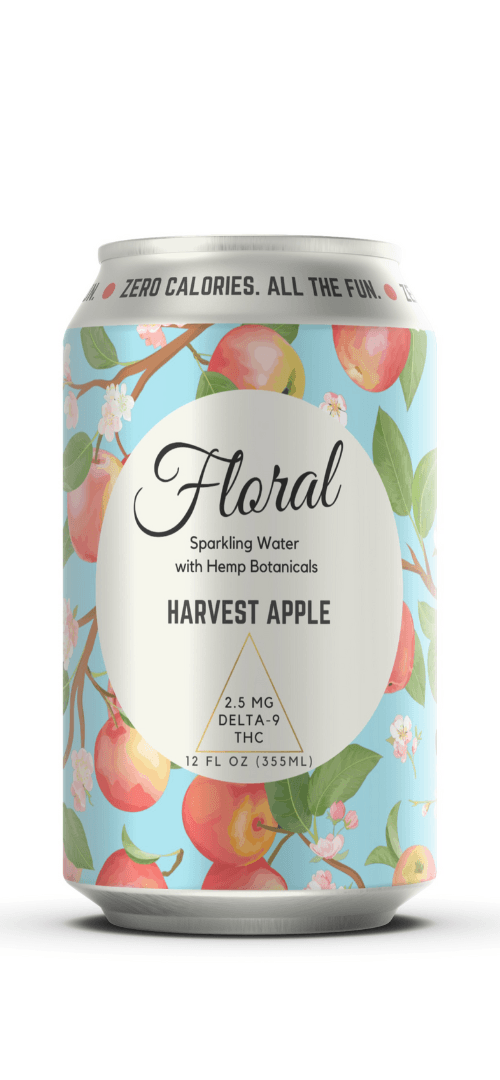 Harvest Apple THC Seltzer with crisp, juicy apple flavor, a cannabis-infused sparkling beverage perfect for fall refreshment.