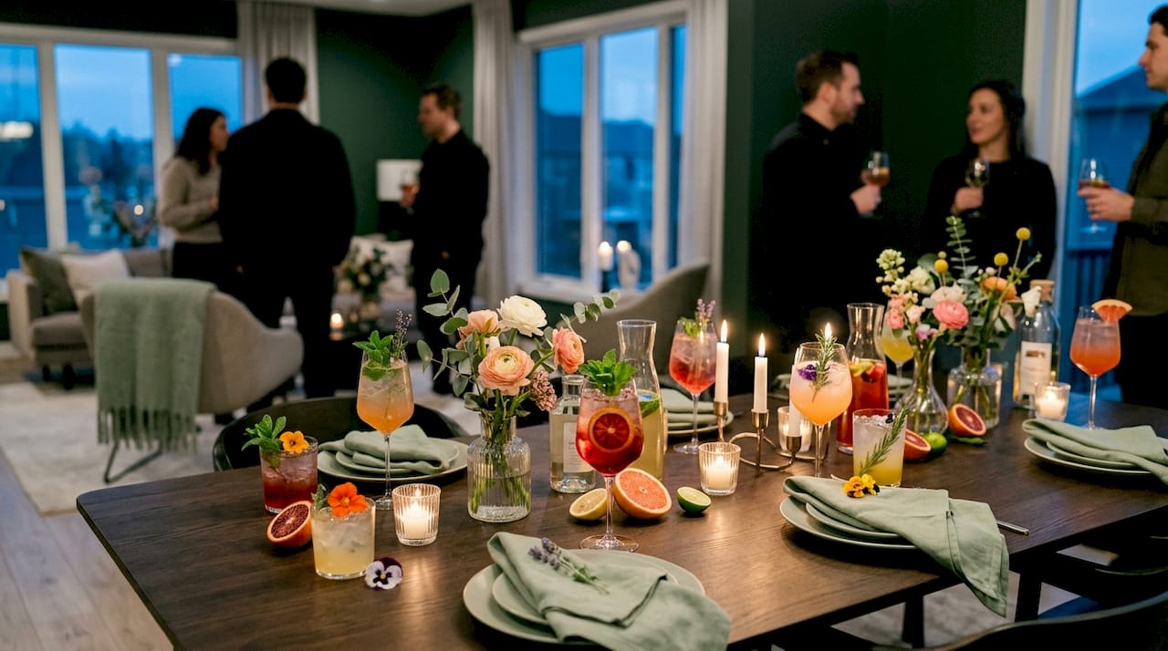 Colorful low calorie non-alcoholic party drinks on table