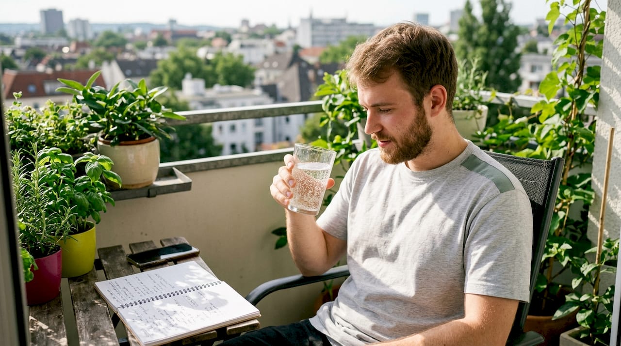 Adult examining effervescent cannabis drink