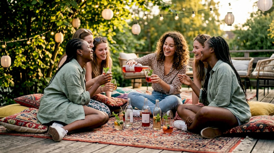 Group enjoying THC drinks at girls night