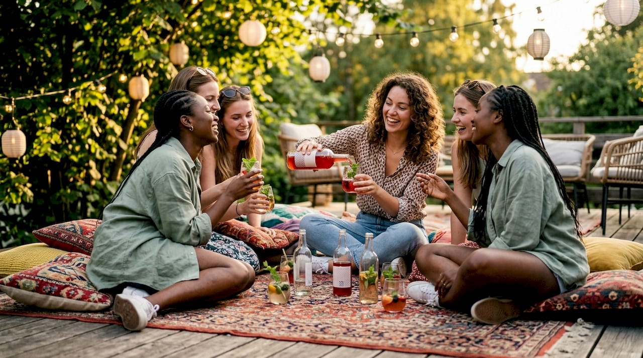 Group enjoying THC drinks at girls night