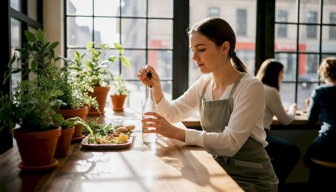 Barista preparing adaptogen THC beverage