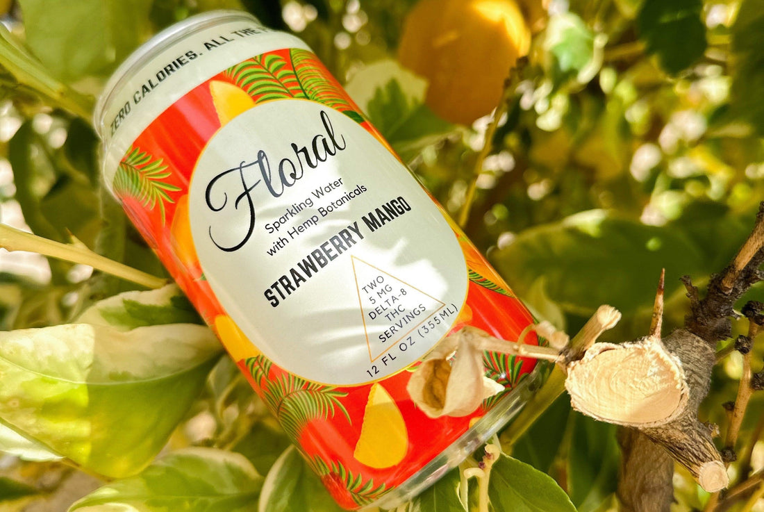 A THC seltzer drink that is strawberry mango flavored and an alternative to alcoholic drinks