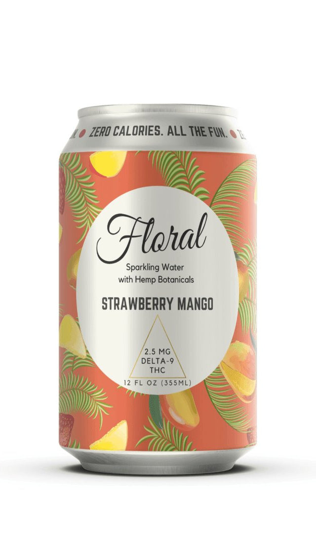Strawberry Mango THC Seltzer with a sweet, tropical blend of strawberry and mango flavors, cannabis-infused for a refreshing and vibrant beverage experience.
