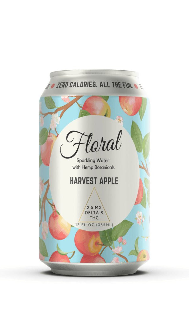 Harvest Apple THC Seltzer with crisp, juicy apple flavor, a cannabis-infused sparkling beverage perfect for fall refreshment.