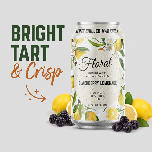 Blackberry Lemonade CBD seltzer descriptor card — Bright, Tart & Crisp