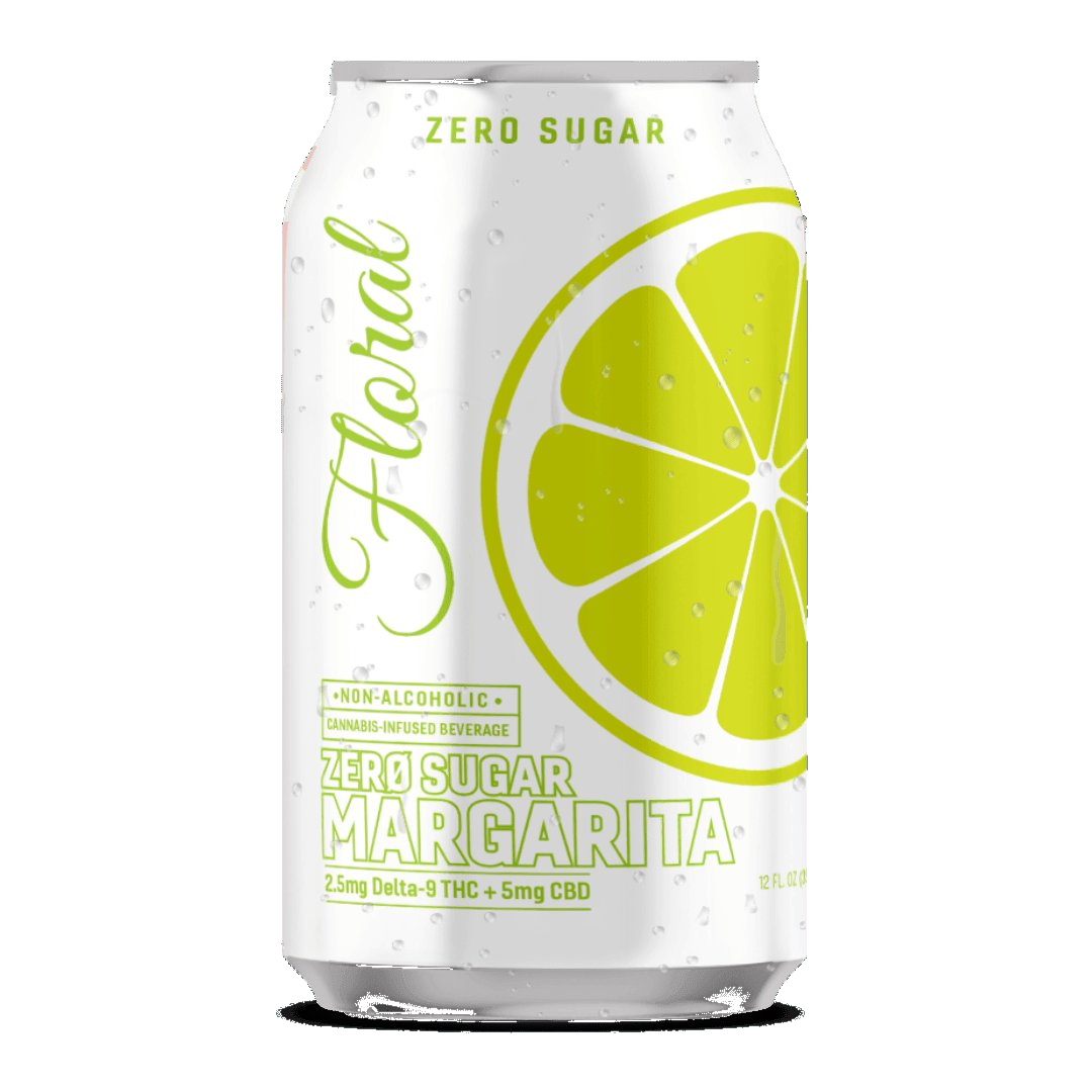 Floral THC Margarita Zero Sugar cannabis-infused drink with bright citrus and floral notes, a refreshing sugar-free beverage.