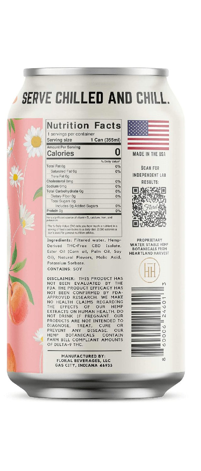 Nectarine CBD Sparkling Water with natural fruit flavor, infused with CBD for a refreshing and calming beverage experience.