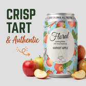 Harvest Apple seltzer descriptor card — Crisp, Tart & Authentic