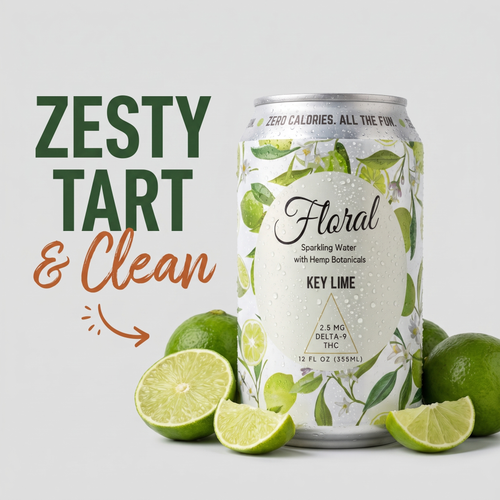 Key Lime seltzer descriptor card — Zesty, Tart & Clean