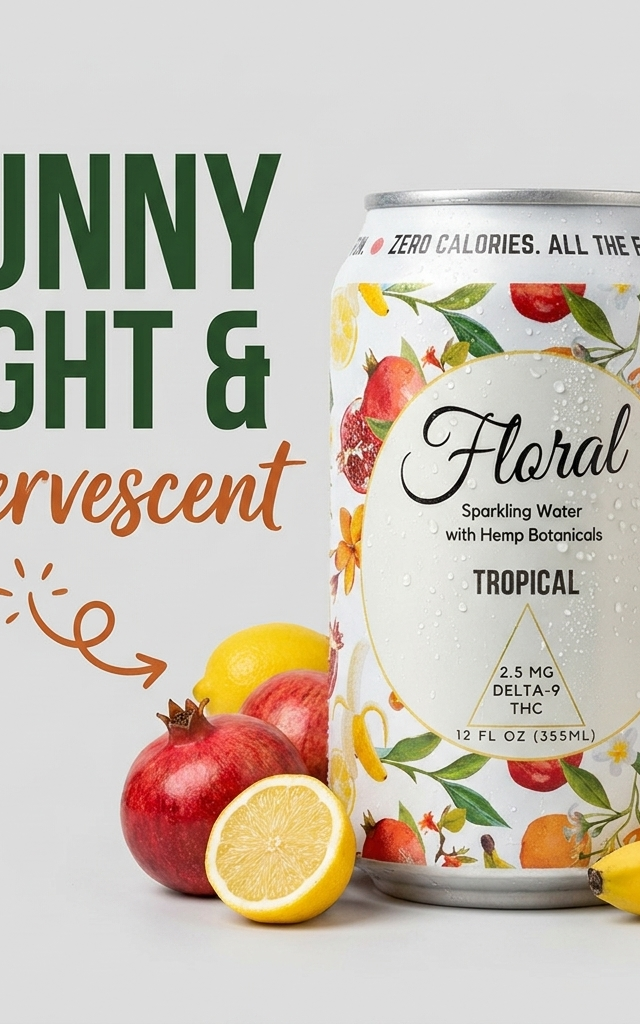 Tropical seltzer descriptor card — Sunny, Light & Effervescent