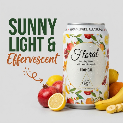 Tropical seltzer descriptor card — Sunny, Light & Effervescent