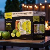 Floral THC Cocktail Variety Pack (10mg) by a backyard fire pit