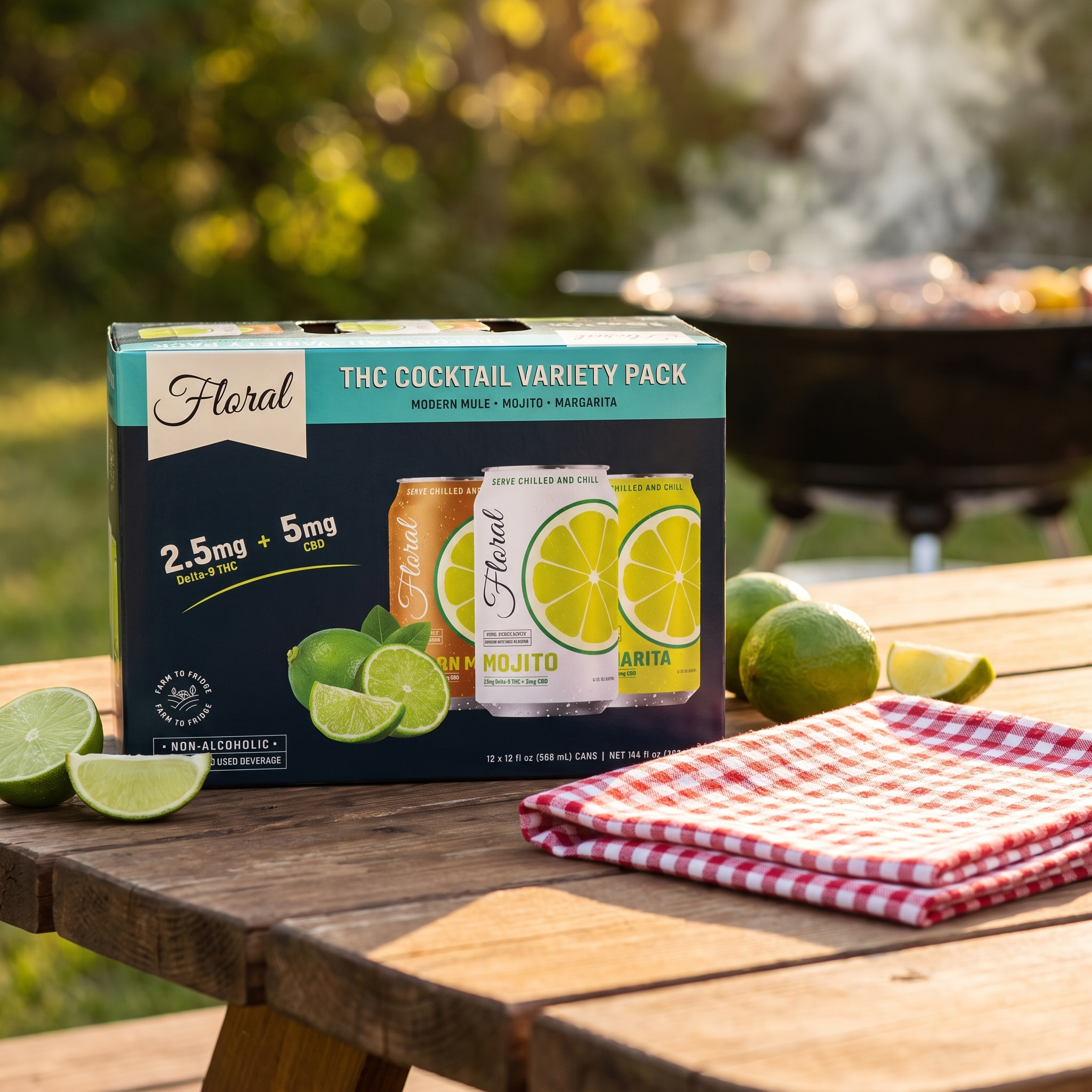 Floral THC Cocktail Variety Pack (2.5mg) at a backyard BBQ