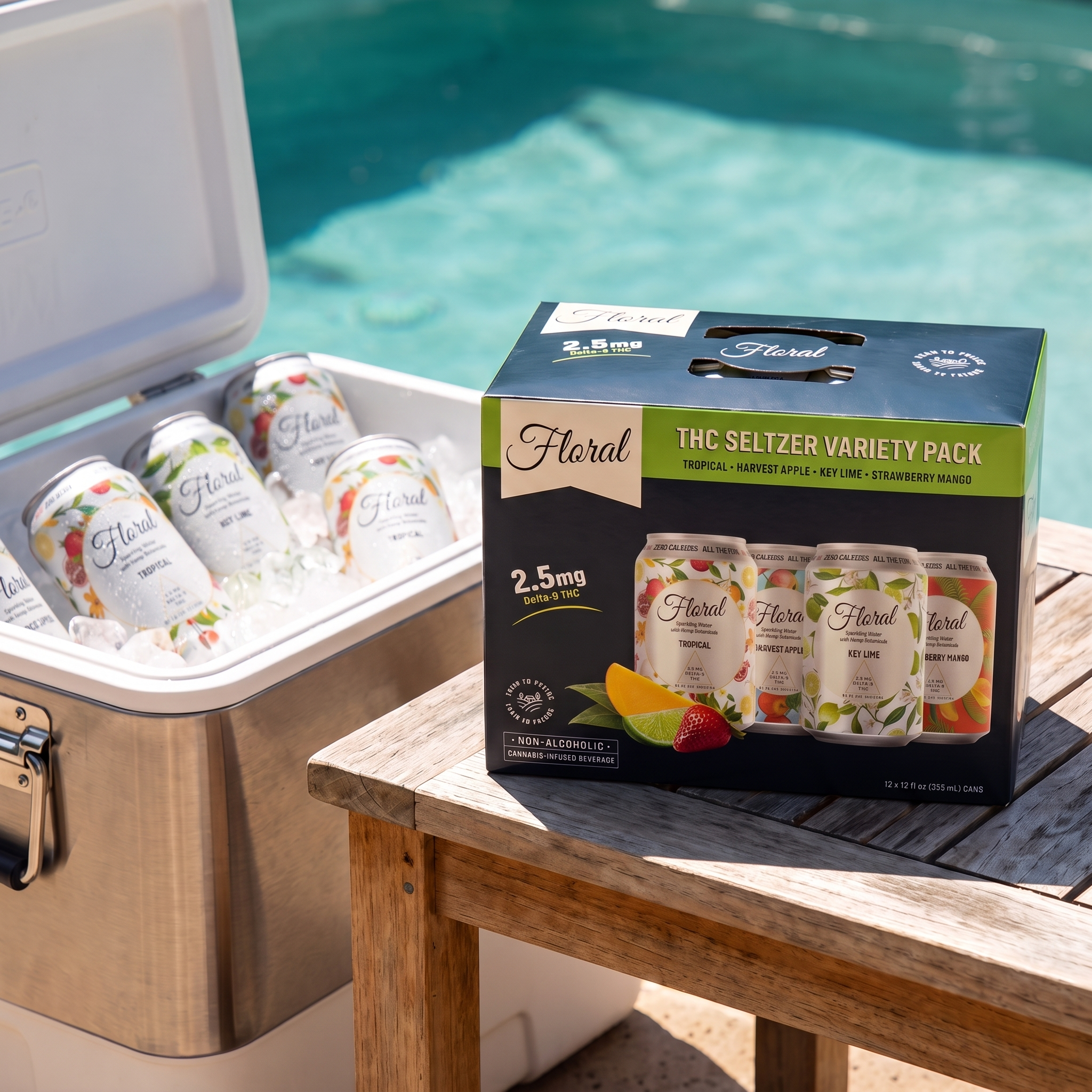 Floral THC Seltzer Variety Pack (2.5mg) poolside