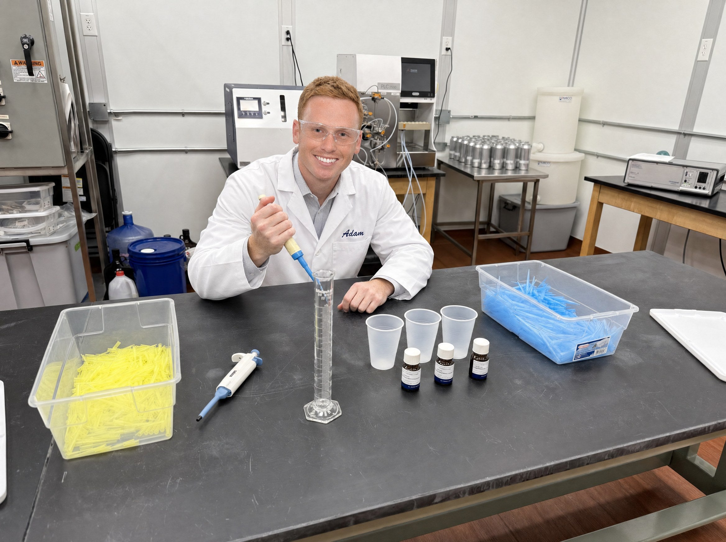 Scientist measuring ingredients with a pipette in the lab