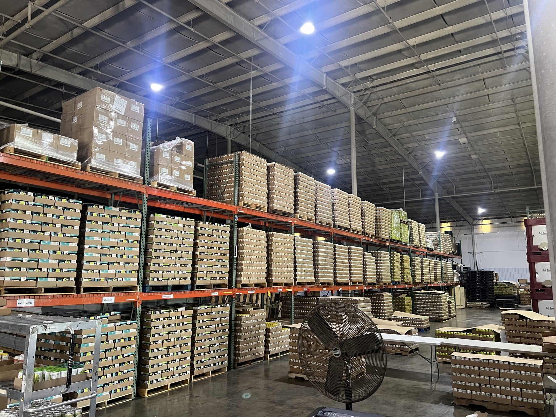 Pallets of Floral cases stored in the warehouse